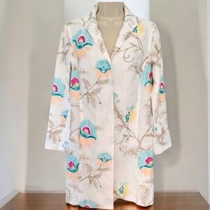 Paperwhite Long Floral Embroidered Linen Blazer Jacket Size‎ 4